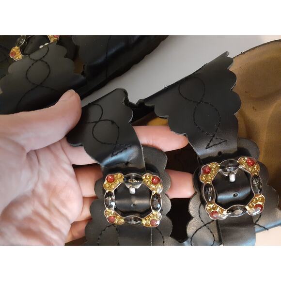 Betula by Birkenstock Ladies Black Jeweled 2 Strap Slip On Footbed Sandals 8 - Picture 6 of 6